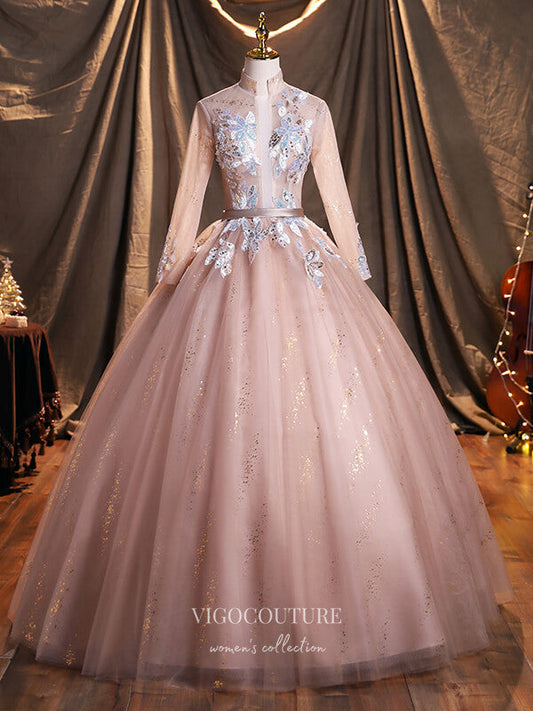 Prom Dress 2025 Blush Sparkly Tulle Quinceanera Dresses Lace Applique Sweet 16 Dresses 21388-unique elegant Prom Dresses-Blush-US2-vigocouture