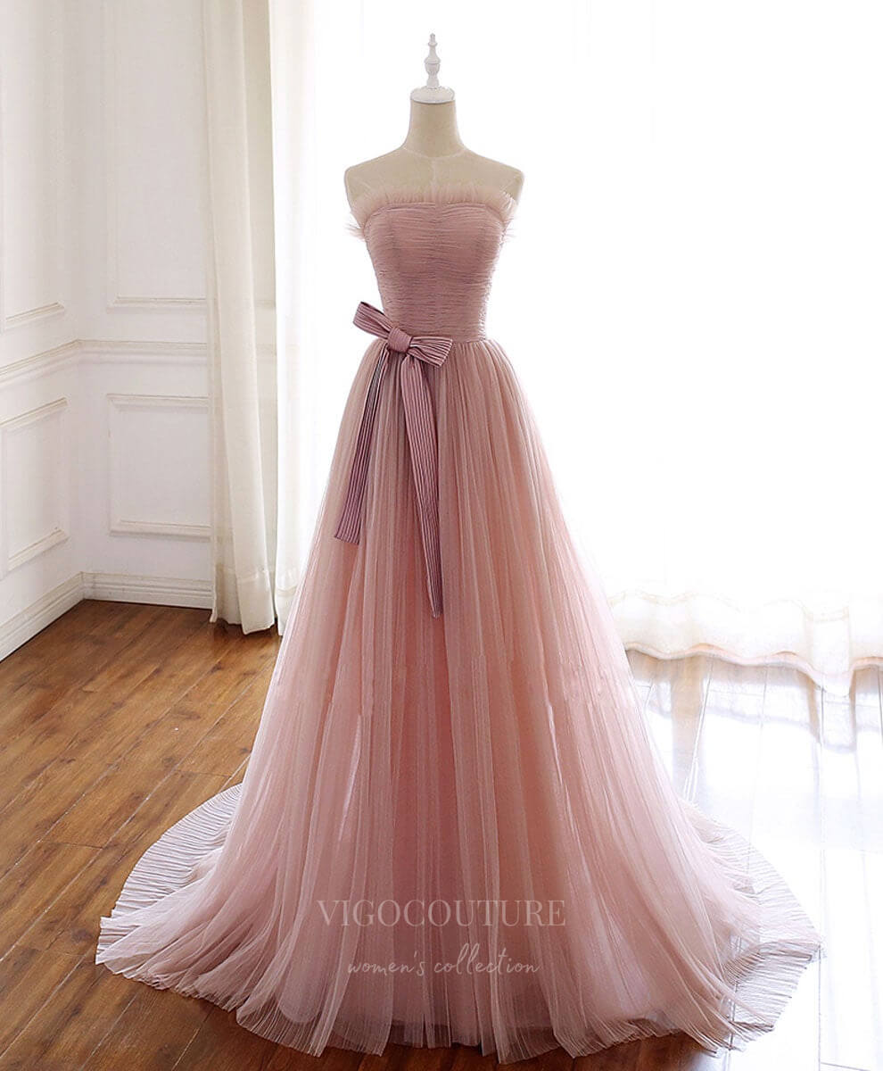 Prom Dress 2025 Blush Strapless A-Line Tulle Prom Dress 20914-unique elegant Prom Dresses-Blush-Custom Size-vigocouture