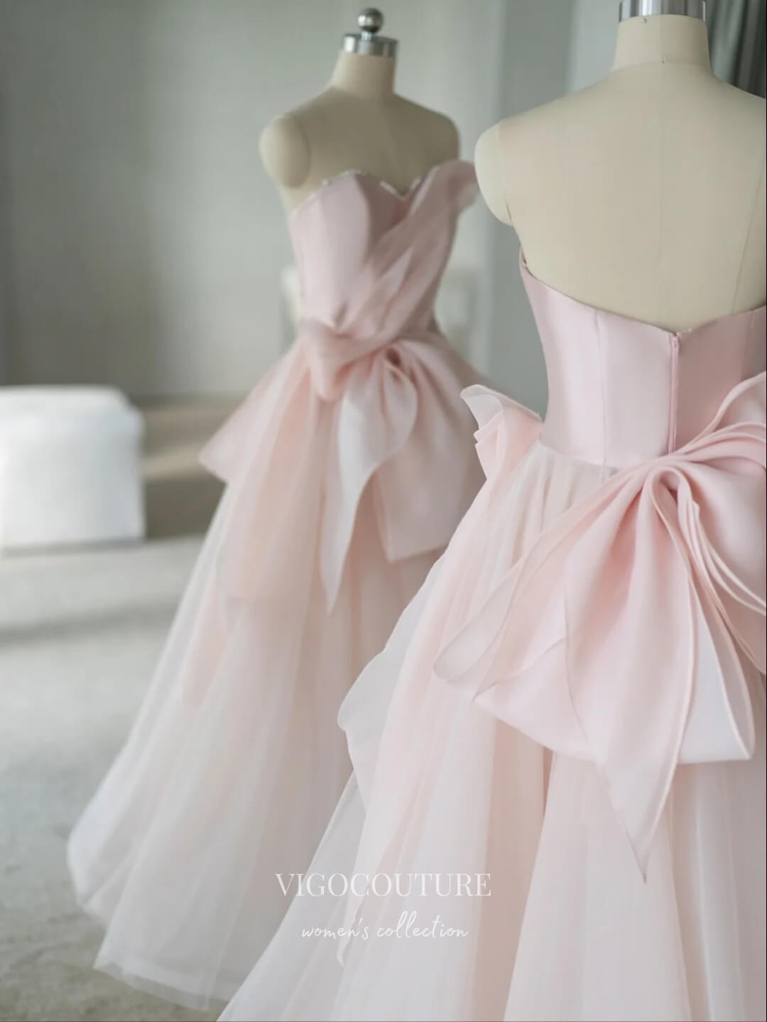 Prom Dress 2025 Blush Strapless Satin Prom Dresses Bow-Tie Evening Gown 22061-unique elegant Prom Dresses-Blush-US2-vigocouture