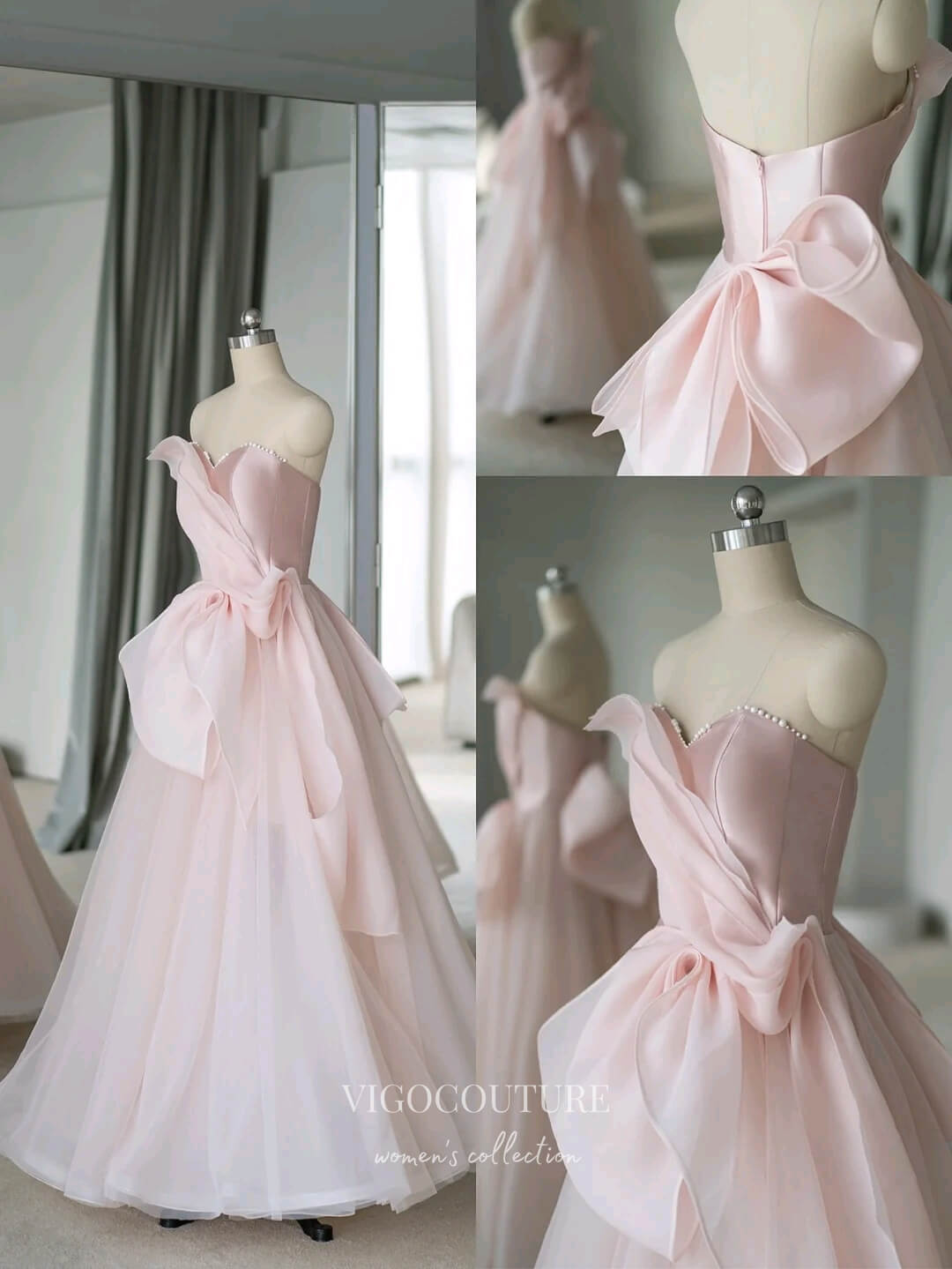 Prom Dress 2025 Blush Strapless Satin Prom Dresses Bow-Tie Evening Gown 22061-unique elegant Prom Dresses-Blush-US2-vigocouture