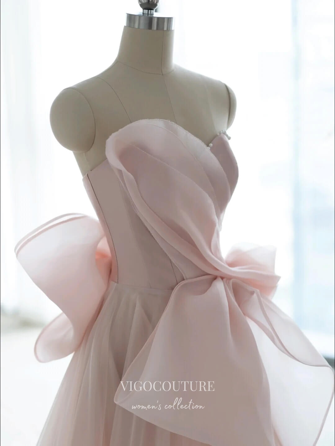 Prom Dress 2025 Blush Strapless Satin Prom Dresses Bow-Tie Evening Gown 22061-unique elegant Prom Dresses-Blush-US2-vigocouture