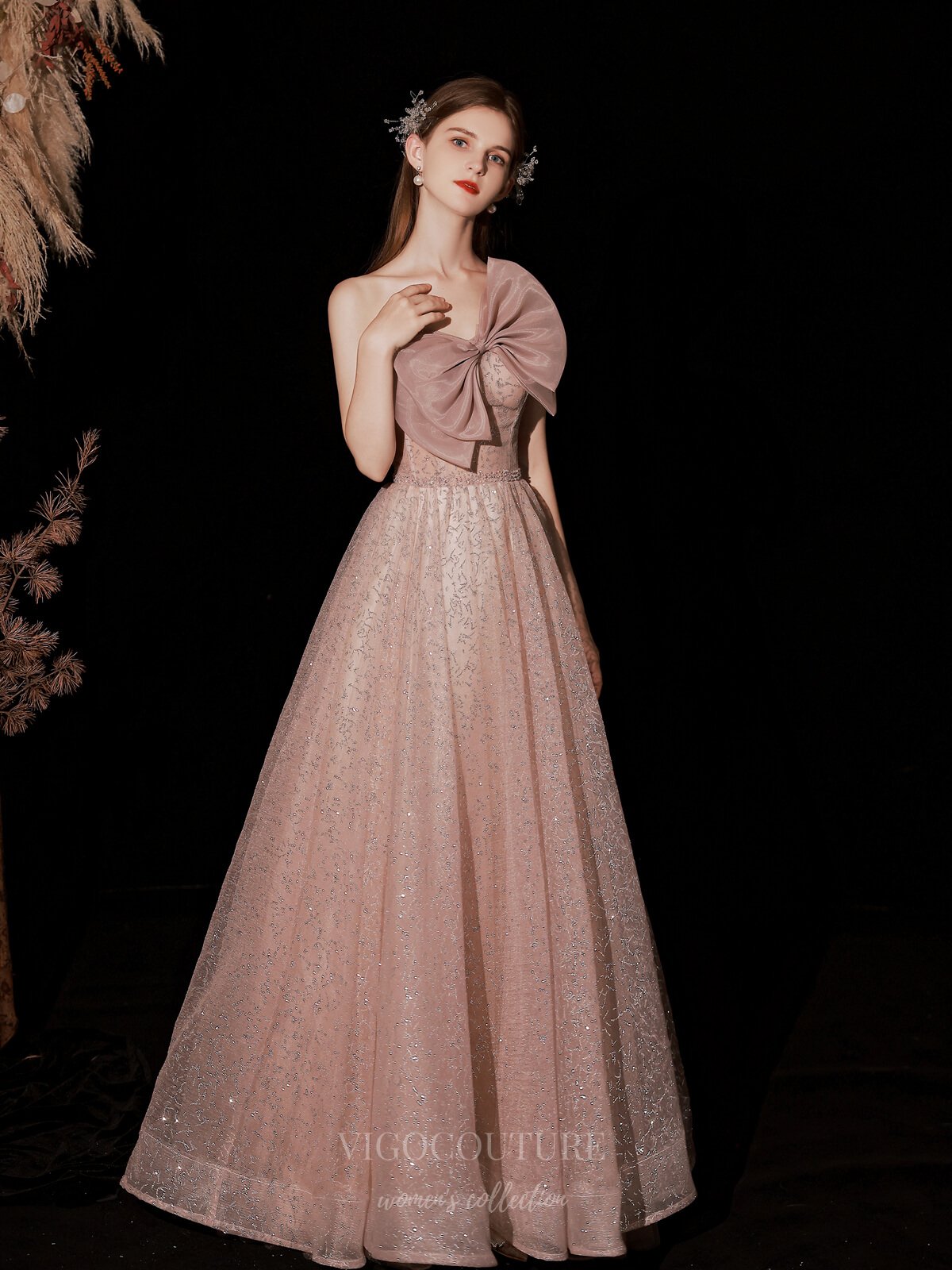 Prom Dress 2025 Blush Strapless Sparkly Tulle Bow Prom Dress 20742-unique elegant Prom Dresses-Blush-US2-vigocouture