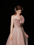 Prom Dress 2025 Blush Strapless Sparkly Tulle Bow Prom Dress 20742-unique elegant Prom Dresses-Blush-US2-vigocouture