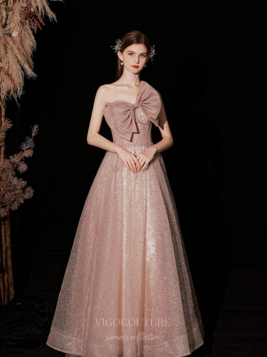 Prom Dress 2025 Blush Strapless Sparkly Tulle Bow Prom Dress 20742-unique elegant Prom Dresses-Blush-US2-vigocouture