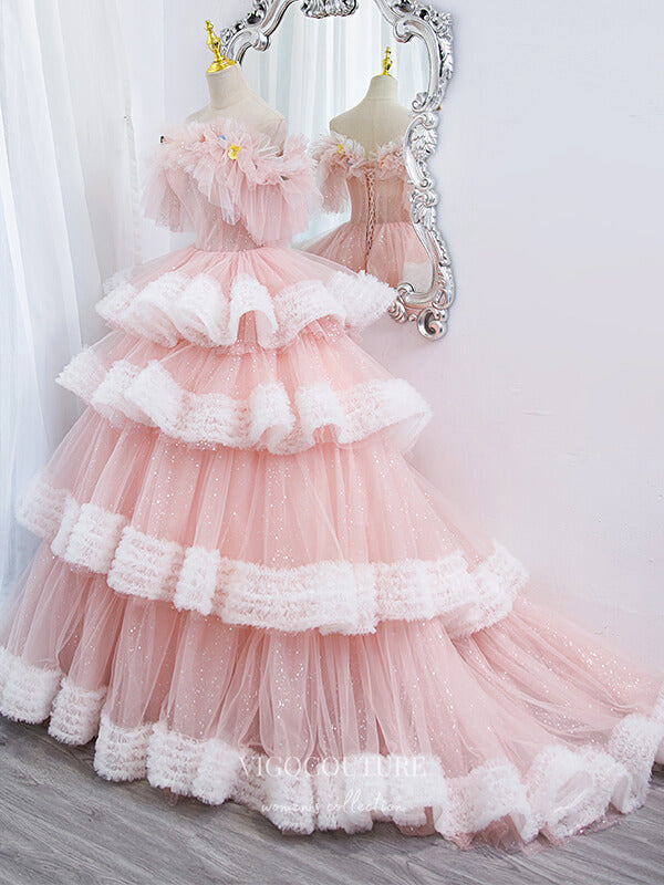 Prom Dress 2025 Blush Tiered Quinceanera Dresses Sparkly Tulle Sweet 16 Dress 21501-unique elegant Prom Dresses-Blush-US2-vigocouture