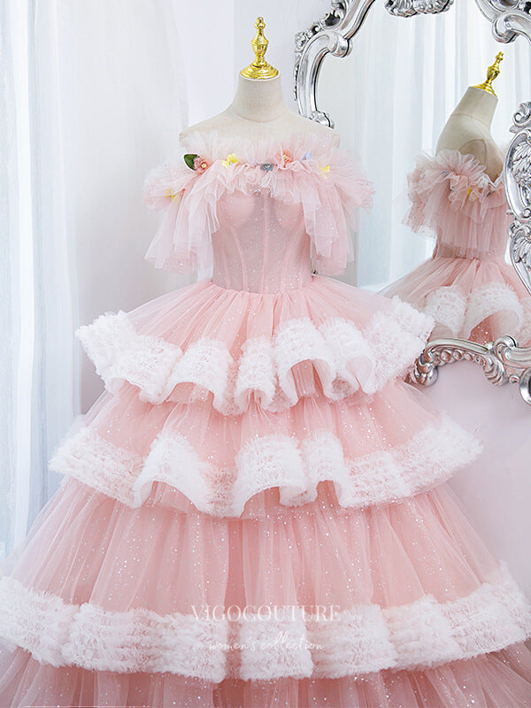 Prom Dress 2025 Blush Tiered Quinceanera Dresses Sparkly Tulle Sweet 16 Dress 21501-unique elegant Prom Dresses-Blush-US2-vigocouture