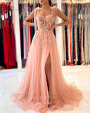 Prom Dress 2025 Blush Tulle Floral A-Line Prom Dress 20820-unique elegant Prom Dresses-Blush-US2-vigocouture