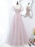 Prom Dress 2025 Blush Tulle Puffed Sleeve Prom Dress 20896-unique elegant Prom Dresses-Blush-Custom Size-vigocouture