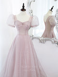 Prom Dress 2025 Blush Tulle Puffed Sleeve Prom Dress 20896-unique elegant Prom Dresses-Blush-Custom Size-vigocouture