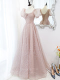 Prom Dress 2025 Blush Tulle Puffed Sleeve Prom Dress 20896-unique elegant Prom Dresses-Blush-Custom Size-vigocouture