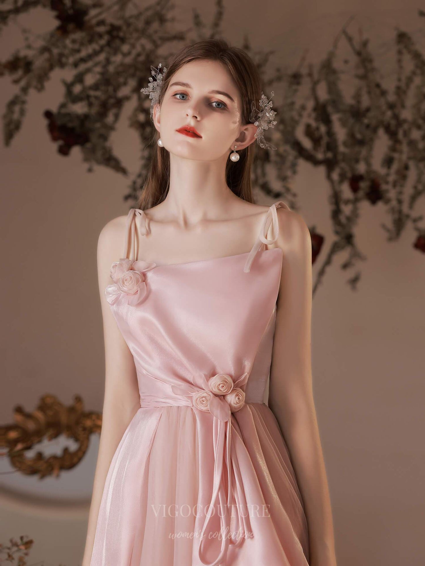 Prom Dress 2025 Blush Tulle Spaghetti Strap Floral Prom Dress 20737-unique elegant Prom Dresses-Blush-US2-vigocouture