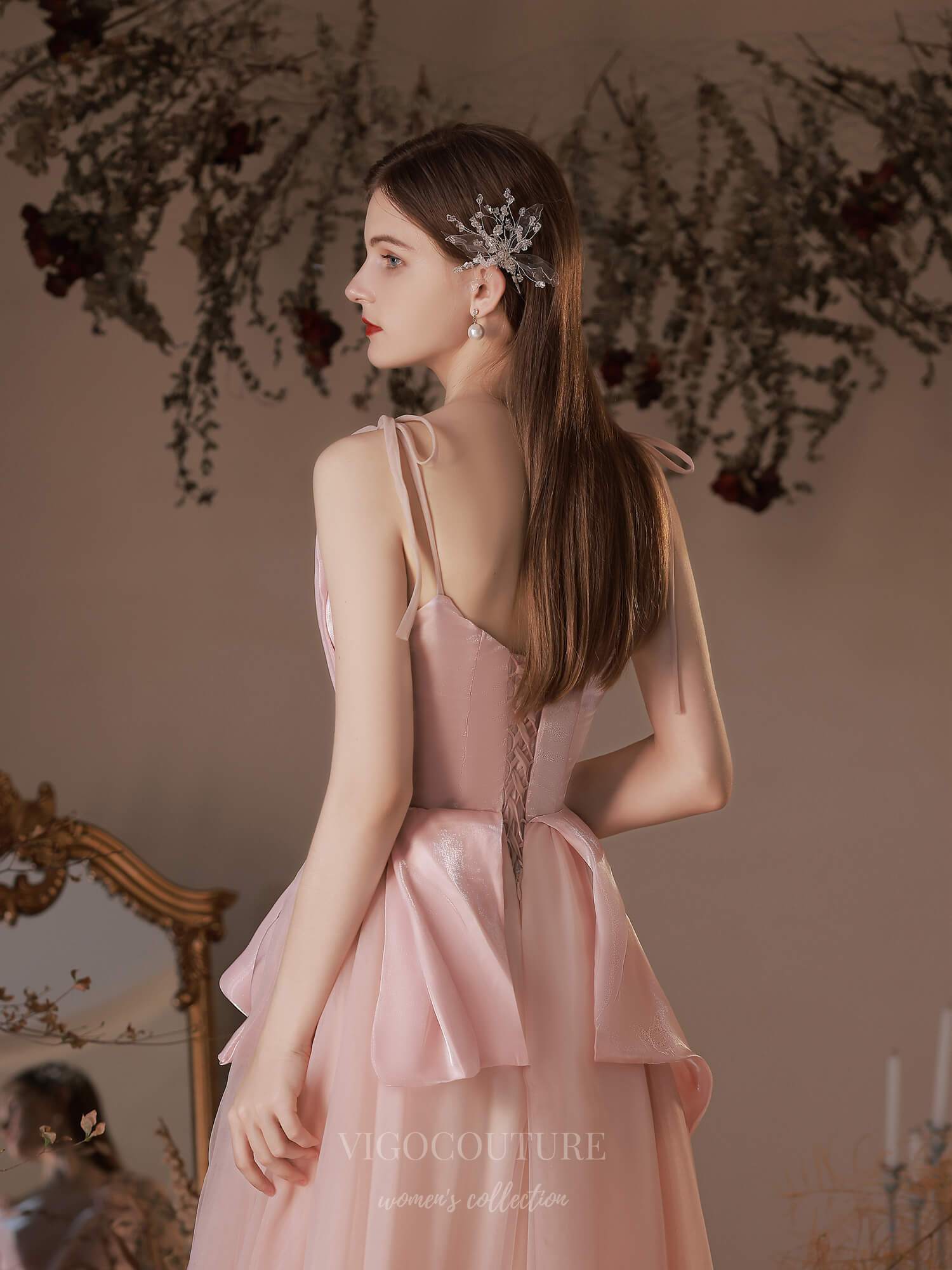 Prom Dress 2025 Blush Tulle Spaghetti Strap Floral Prom Dress 20737-unique elegant Prom Dresses-Blush-US2-vigocouture