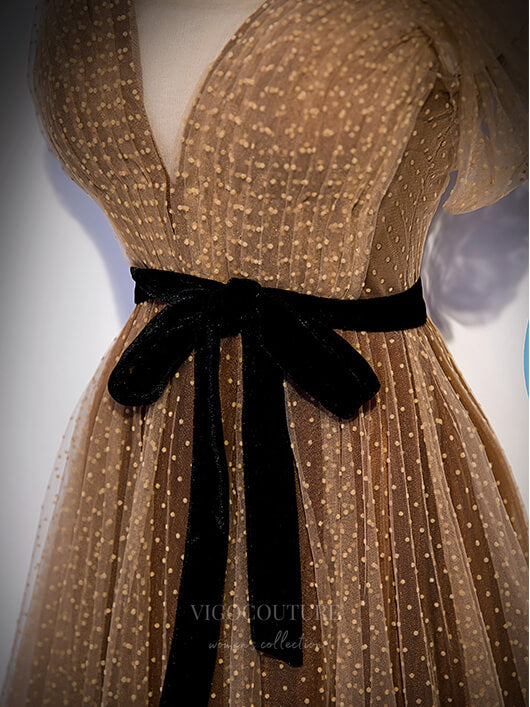 Prom Dress 2025 Brown Dotted Tulle Off the Shoulder Prom Dress 20901-unique elegant Prom Dresses-Brown-Custom Size-vigocouture