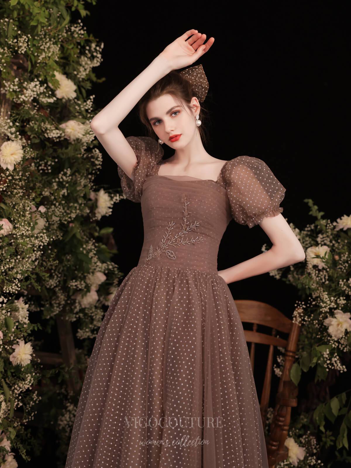 tulle brown dress Brown Tulle Applique Sleeveless A-line Prom Dresses,CP0414