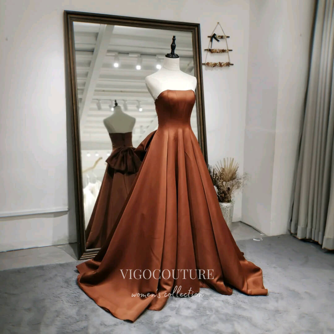 brown prom dresses 2025 A-line Tea Length Brown Prom Dresses 2025, Off Shoulder Brown Formal Dress With Beading