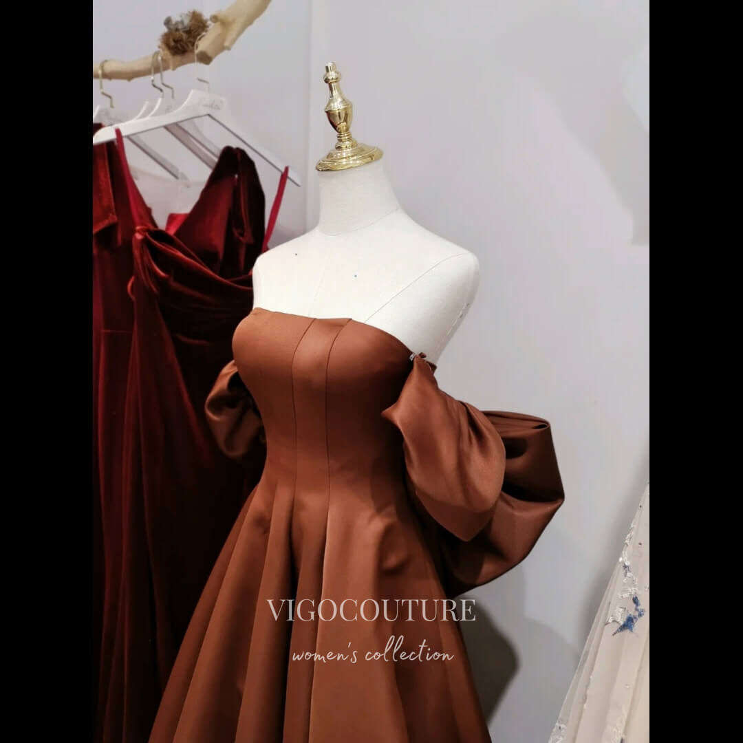 Prom Dress 2025 Brown Removable Sleeve Prom Dresses Bow-Tie Formal Dresses 21181-unique elegant Prom Dresses-Brown-Custom Size-vigocouture