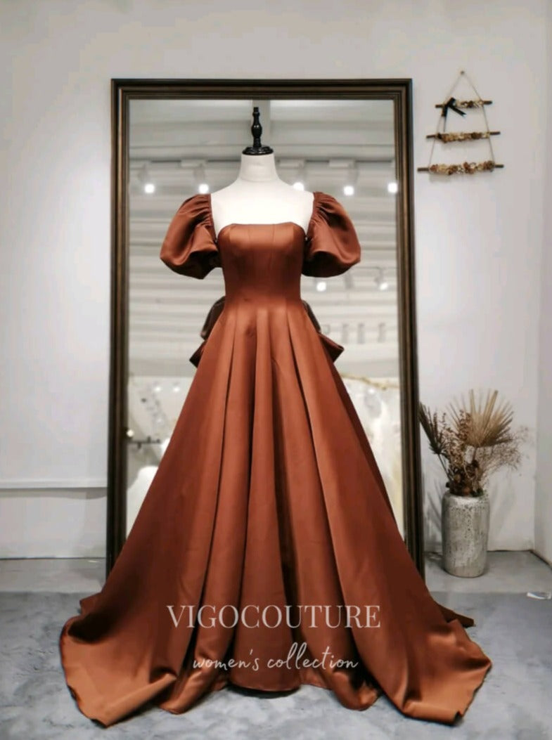 Prom Dress 2025 Brown Removable Sleeve Prom Dresses Bow-Tie Formal Dresses 21181-unique elegant Prom Dresses-Brown-Custom Size-vigocouture