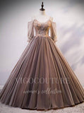 vigocouture-Brown Removable Sleeve Quinceañera Dresses Beaded Ball Gown 20404-Prom Dresses-vigocouture-