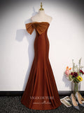 Prom Dress 2025 Brown Rose Bow Strapless Prom Dresses Satin Mermaid Formal Gown 24426-unique elegant Prom Dresses-Brown-Custom Size-vigocouture