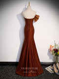 Prom Dress 2025 Brown Rose Bow Strapless Prom Dresses Satin Mermaid Formal Gown 24426-unique elegant Prom Dresses-Brown-Custom Size-vigocouture