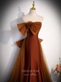 Prom Dress 2025 Brown Rose Bow Strapless Prom Dresses Satin Mermaid Formal Gown 24426-unique elegant Prom Dresses-Brown-Custom Size-vigocouture