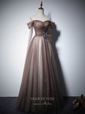 Prom Dress 2025 Brown Sparkly Tulle Prom Dresses Off the Shoulder Formal Dresses 21061-unique elegant Prom Dresses-Brown-Custom Size-vigocouture