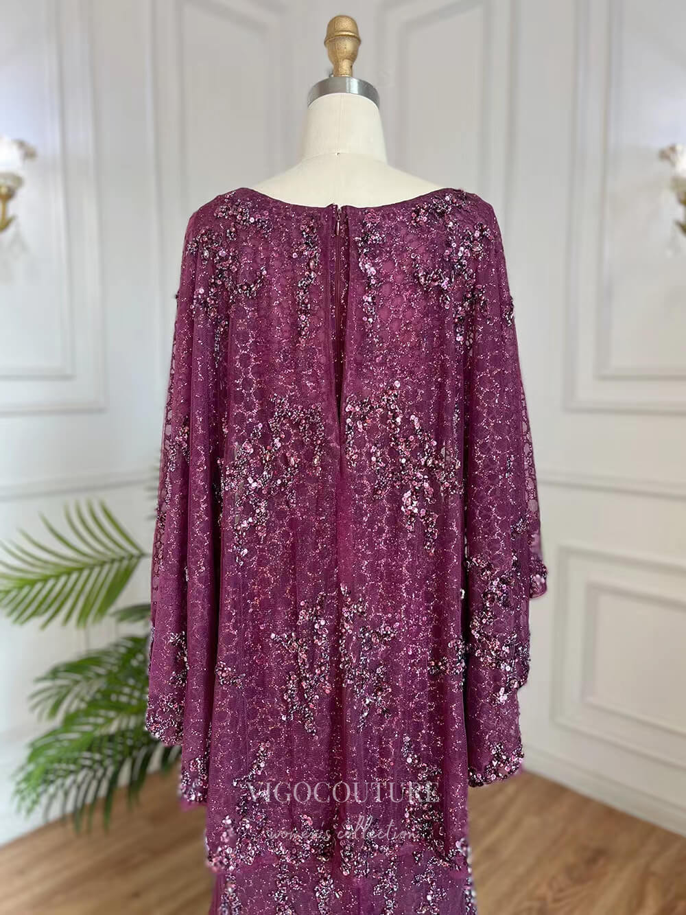 Burgundy Beaded 20s Prom Dresses Long Sleeve Mother of the Bride Dress vigocouture Burgundy Beaded 20s Prom Dresses Long Sleeve Mother of the Bride Dress vigocouture