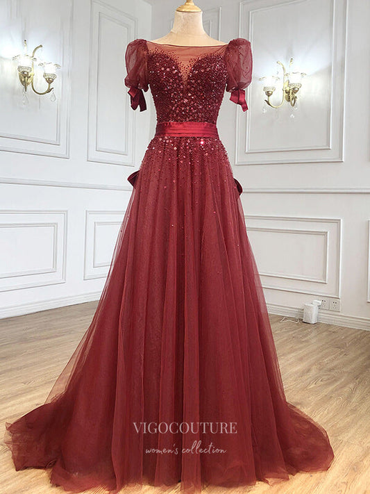 Prom Dress 2025 Burgundy Beaded Prom Dresses Bow-Tie Evening Dresses 21260-unique elegant Prom Dresses-Burgundy-US2-vigocouture