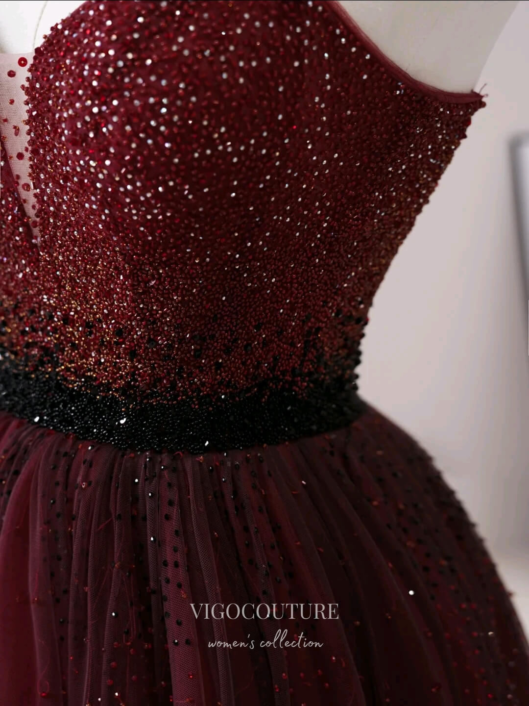 Prom Dress 2025 Burgundy Beaded Prom Dresses Spaghetti Strap Formal Dresses 21187-unique elegant Prom Dresses-Burgundy-Custom Size-vigocouture