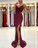 Burgundy Beaded Sequin Mermaid Prom Dress 20830