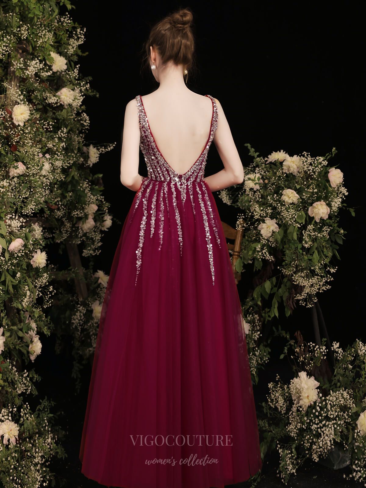 Prom Dress 2025 Burgundy Beaded V-Neck Prom Dress 20730-unique elegant Prom Dresses-Burgundy-US2-vigocouture