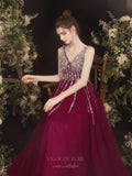 Prom Dress 2025 Burgundy Beaded V-Neck Prom Dress 20730-unique elegant Prom Dresses-Burgundy-US2-vigocouture