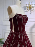 Prom Dress 2025 Burgundy Beaded Velvet Prom Dresses Detachable Sleeve Evening Dress 22107-unique elegant Prom Dresses-Burgundy-US2-vigocouture