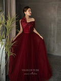 Prom Dress 2025 Burgundy Bow Prom Dresses Strapless Formal Dresses 21024-unique elegant Prom Dresses-Burgundy-Custom Size-vigocouture