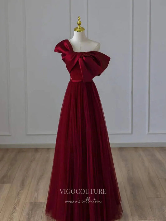 Prom Dress 2025 Burgundy Bow Prom Dresses Strapless Formal Dresses 21024-unique elegant Prom Dresses-Burgundy-Custom Size-vigocouture