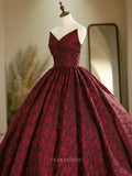 Prom Dresses 2025 to impress Burgundy Jacquard Floral Prom Dresses with Sweetheart Neck, Strapless Quinceanera Dresses BG019-vigocouture-vigocouture