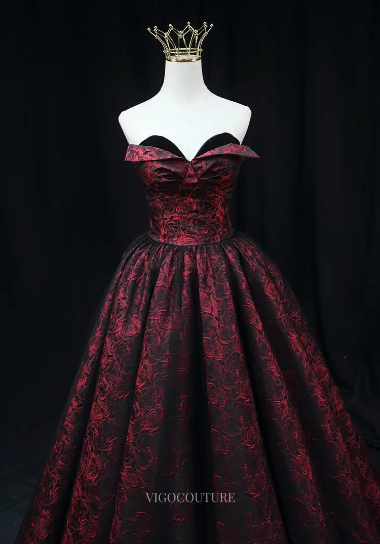 Prom Dresses 2025 to impress Burgundy Jacquard Prom Dresses with Sweetheart Neck, Strapless Formal Dresses SU077-vigocouture-vigocouture