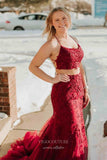 Prom Dress 2025 Burgundy Lace Applique Two Piece Prom Dresses Mermaid Evening Dress 21937-unique elegant Prom Dresses-Burgundy-US2-vigocouture