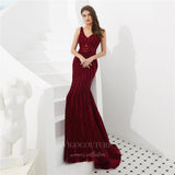 Prom Dress 2025 Burgundy Mermaid Beaded Prom Dress 20280-unique elegant Prom Dresses-Burgundy-US2-vigocouture