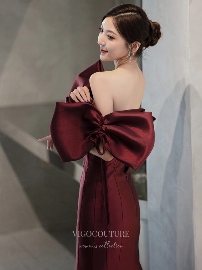 Prom Dress 2025 Burgundy Mermaid Off the Shoulder Prom Dresses With Bow 21015-unique elegant Prom Dresses-Burgundy-Custom Size-vigocouture