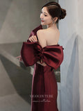 Prom Dress 2025 Burgundy Mermaid Off the Shoulder Prom Dresses With Bow 21015-unique elegant Prom Dresses-Burgundy-Custom Size-vigocouture