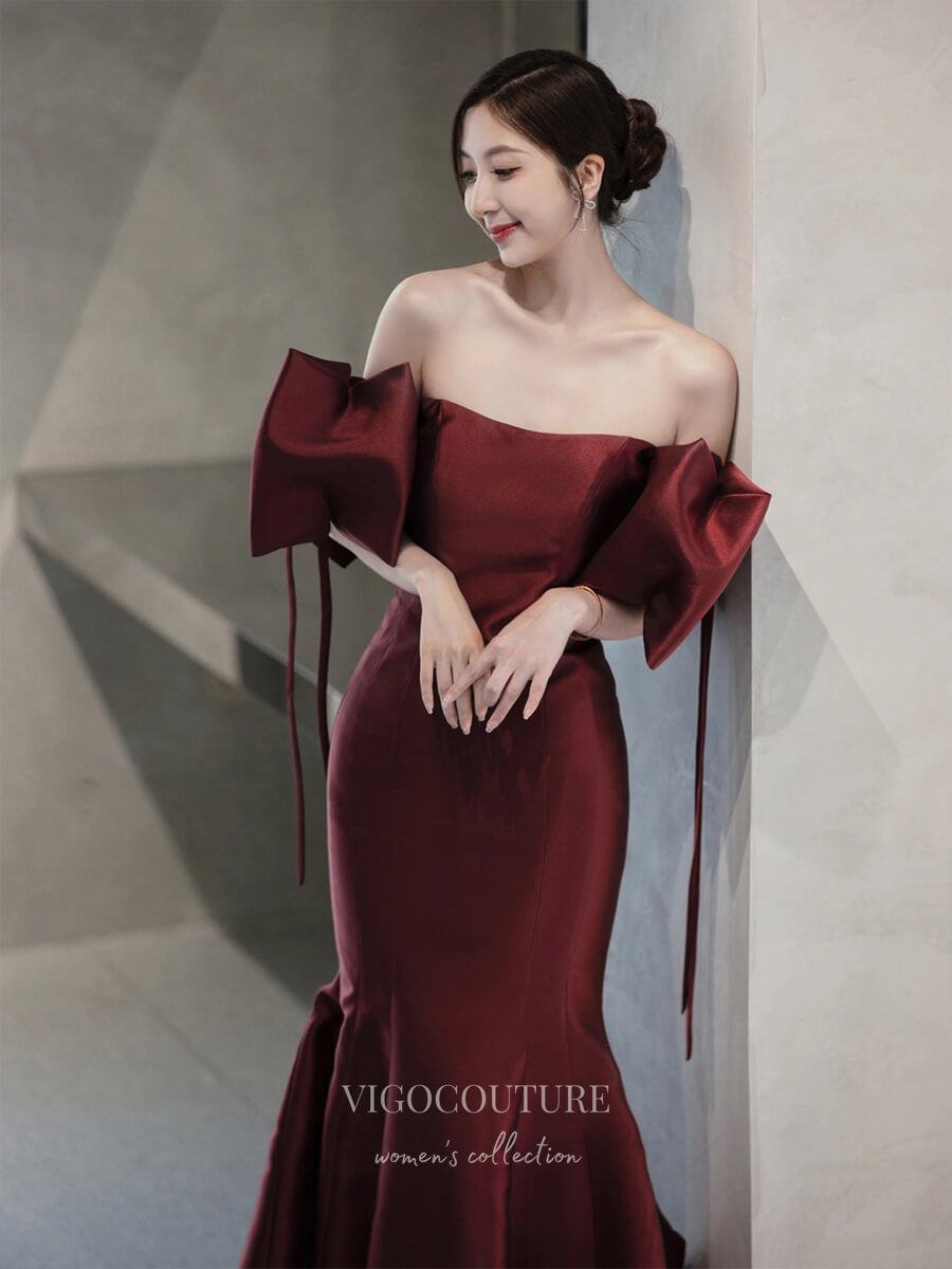 burgundy mermaid off the shoulder prom dress Off the Shoulder Burgundy Mermaid Prom Dresses Shiny Maroon Formal Dress ARD1569