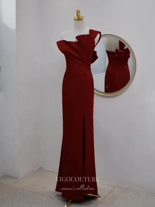 Prom Dress 2025 Burgundy Mermaid Prom Dresses One Shoulder 21018-unique elegant Prom Dresses-Burgundy-Custom Size-vigocouture