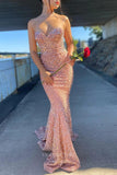 Prom Dress 2025 Burgundy Mermaid Sequin Prom Dresses Strapless Formal Gown 21959-unique elegant Prom Dresses-Pink-US2-vigocouture