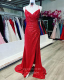 Prom Dress 2025 Burgundy Mermaid Sequin Prom Dresses with Slit Spaghetti Strap Evening Dress 21947-unique elegant Prom Dresses-Burgundy-US2-vigocouture