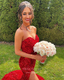 Prom Dress 2025 Burgundy Mermaid Sequin Prom Dresses with Slit Strapless Evening Dress 21946-unique elegant Prom Dresses-Burgundy-US2-vigocouture