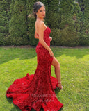 Prom Dress 2025 Burgundy Mermaid Sequin Prom Dresses with Slit Strapless Evening Dress 21946-unique elegant Prom Dresses-Burgundy-US2-vigocouture