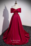 Burgundy Off the Shoulder Formal Dress A-Line Prom Dresses 21670