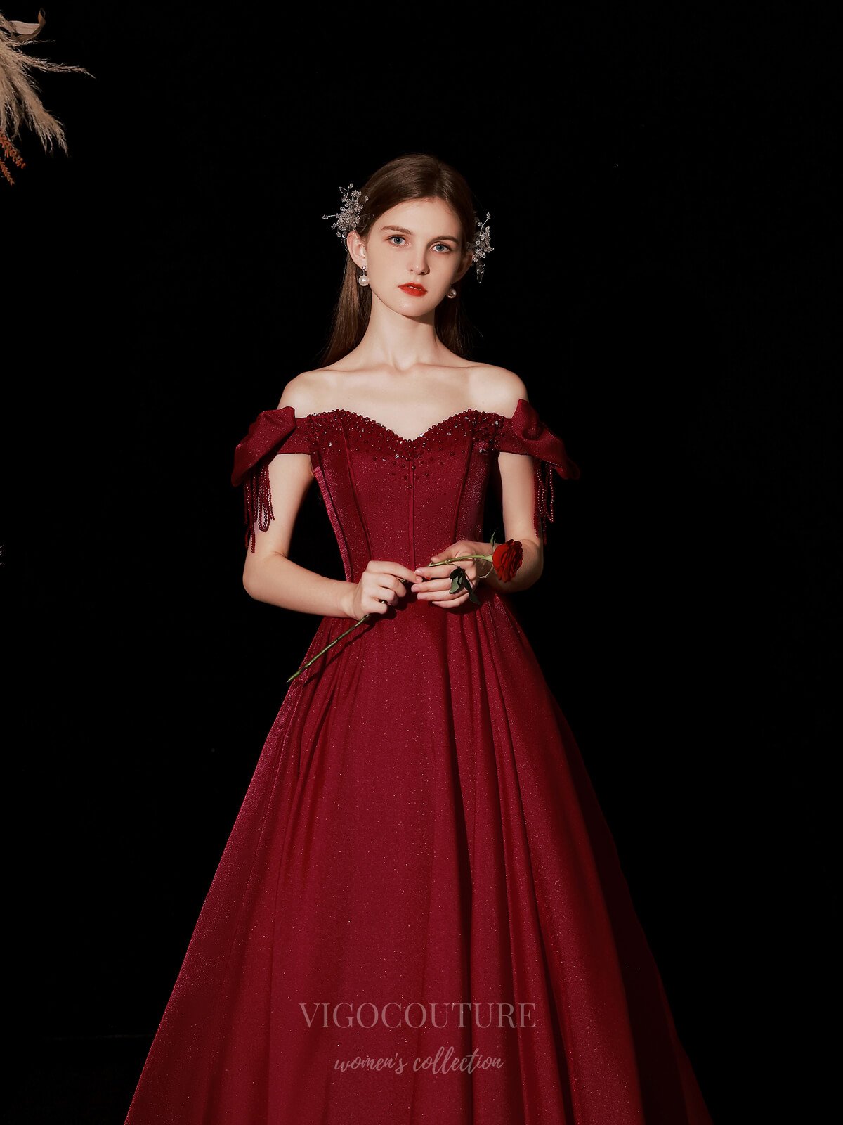 Prom Dress 2025 Burgundy Off the Shoulder Prom Dress 20736-unique elegant Prom Dresses-Burgundy-US2-vigocouture