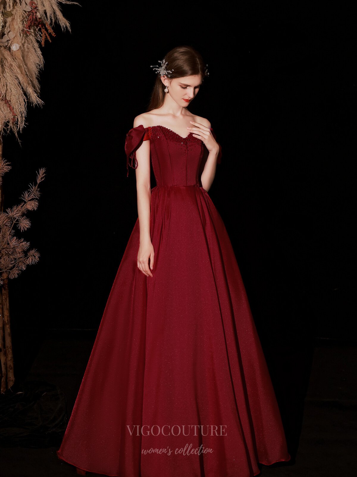 Prom Dress 2025 Burgundy Off the Shoulder Prom Dress 20736-unique elegant Prom Dresses-Burgundy-US2-vigocouture